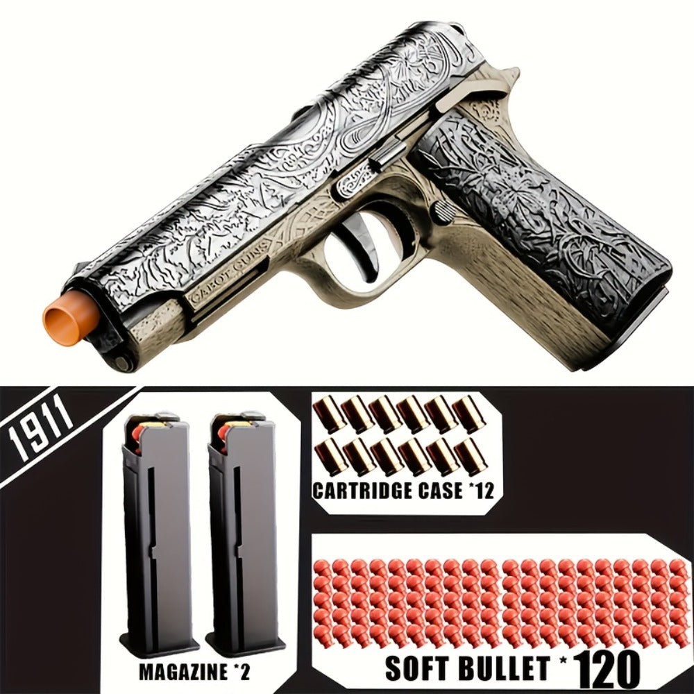 Soft Bullet Toy Gun Pistol with 120 Bullets 12 Shells & 2 Magazines – Hollow Hanging Foam Blaster for Kids Boys Girls Ages 6+, Outdoor Shooting Game Birthday Halloween Christmas Gift Pink or Khaki