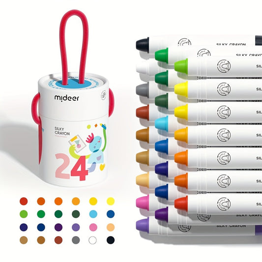 Silky Crayons 24 Colors Washable Quick-Dry Non-Toxic Jumbo Crayon Set for Kids Toddlers Artists Drawing Coloring Art Supplies Birthday Gift School Supplies