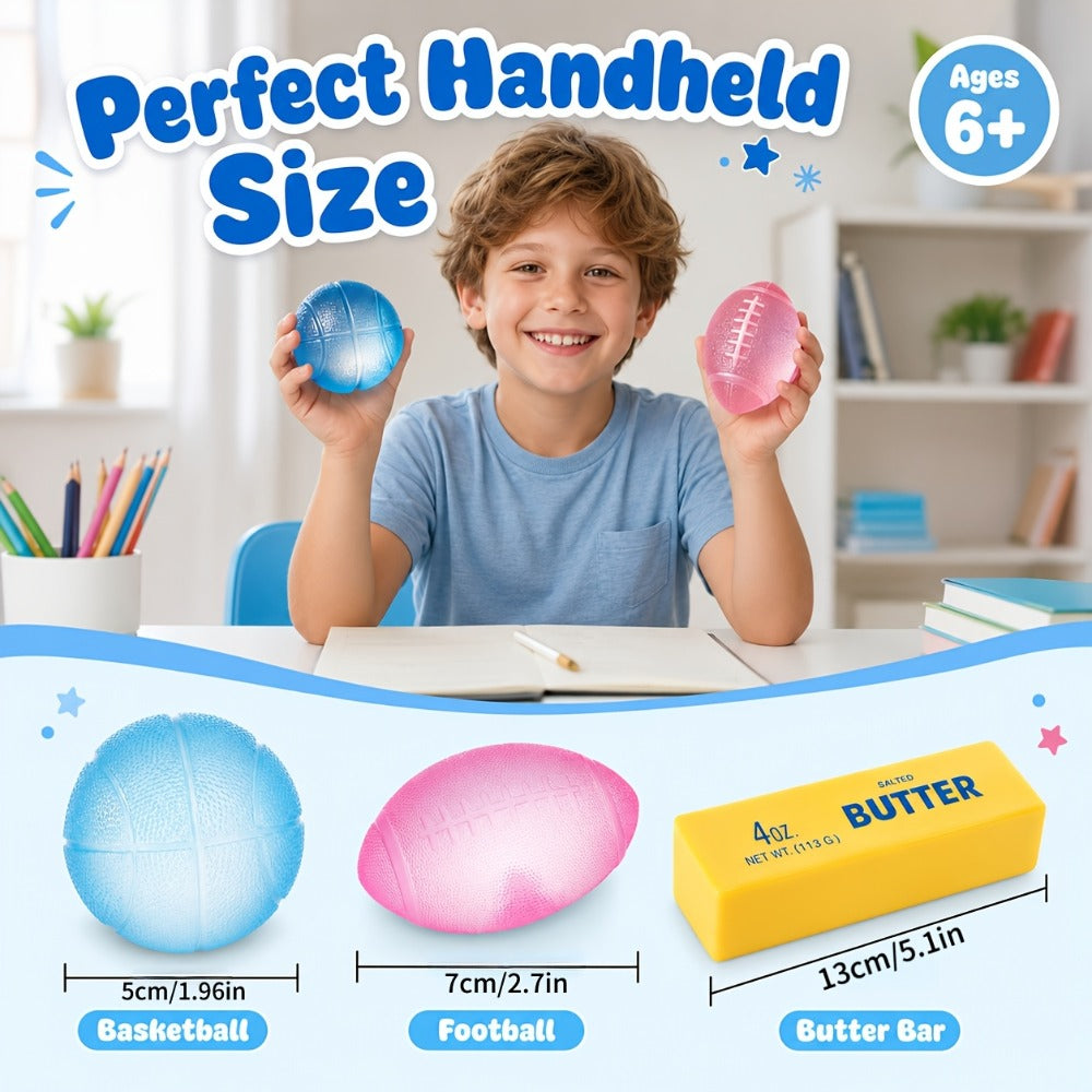 Squishy Stress Ball Fidget Toys 4 Pack – Slow Rising Butter Squishies Ultra Soft Sensory Squeeze Toys for Kids & Adults, Anxiety Relief Desk Toy, Party Favors & Gift Set