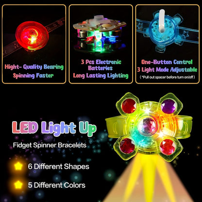 LED Light Up Wristbands Glow in the Dark Party Favors 30 Pack – Fidget Spinner Bracelets for Kids Birthday Party, Classroom Prizes, Goodie Bag Stuffers for Boys and Girls