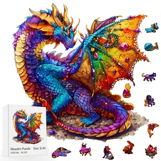 Colorful Fantasy Gemstone Dragon Wooden Puzzle | Irregular and Non-Repetitive Animal Shaped, Unique and Exquisite Design, Fun Brain Exercise, Perfect for Birthday and Christmas Gifts, Home Decoration, Family Gathering Games, Made of Plywood
