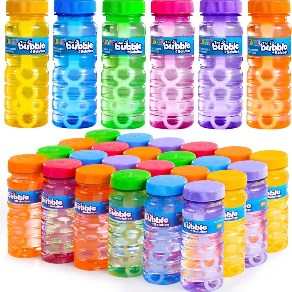 Bubble Bottles Available in Packs of 6, 12, 24, Or 36 (4Oz Solution), Perfect for Children Aged 3 And Up. These Bubble Solutions Come with Wands And Are Ideal As for Party Favors Or Summer Outdoor Toys for