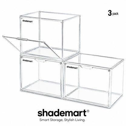 3pcs Clear Display Case Dustproof Storage Bins Containers Organizer Bag Show Box For Collectibles/ Car Model