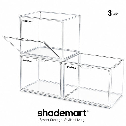 3pcs Clear Display Case Dustproof Storage Bins Containers Organizer Bag Show Box For Collectibles/ Car Model