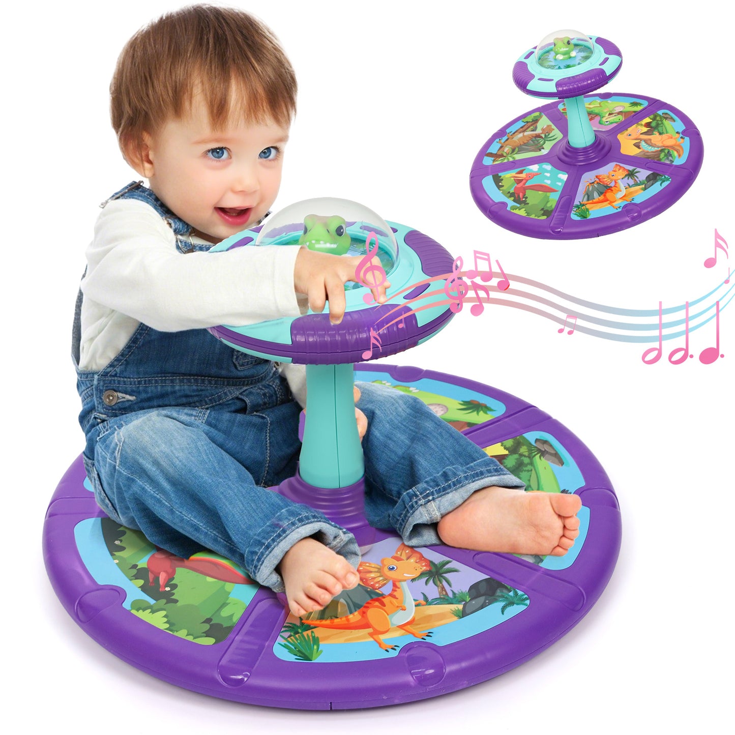 Dinosaur Sit And Spin Toy For Toddlers Girls Ages 18M+, Birthday Gift For Toddler, 360° Spin Seat Indoor Interactive Sensory Toy With Music