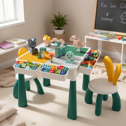 Kids Activity Table Building Blocks LEGO Compatible Play Table for Toddlers – Durable ABS Plastic Space-Saving Corner Design, Birthday Christmas Gift for Boys Girls Ages 3+