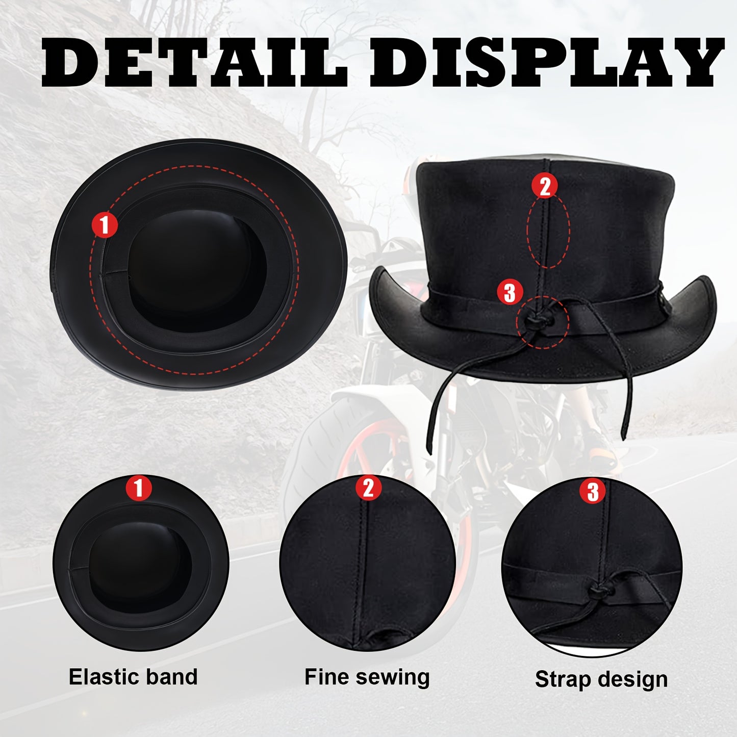 [Genuine Leather Top Hat] Genuine Leather Top Hat - Stylish Gentleman Hat, Adjustable Shapeable Brim, Halloween Costume Topper, Steampunk Hat for Adult, Short Deadman Tophat, Motorcycle Riding Hat, Fashionable Hat for Women and Men