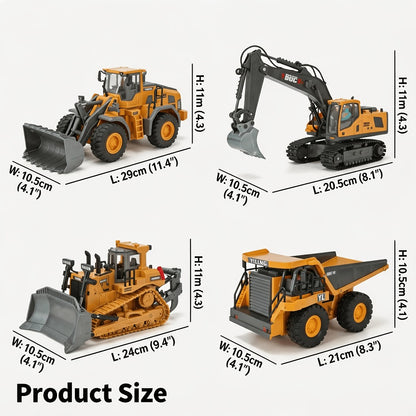 Remote Control Construction Vehicle Set 2/3/4pcs – 2.4G 11-Channel RC Excavator Dump Truck Bulldozer Alloy & Plastic Engineering Toy Car Kit for Kids Boys, Great Birthday Gift