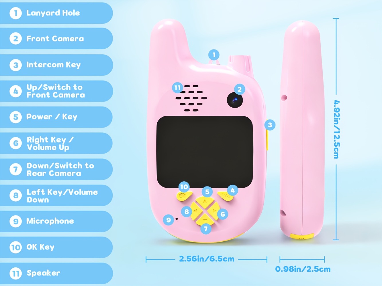 Video Walkie Talkies (2pcs) with Voice Changer, Video Call, Take A Picture, Dual Cameras for Indoor Play Camping Hiking Travel Birthday Gift, Outdoor Communication, Travel Essentials, Colorful Design, Durable(2412-2462MHZ)