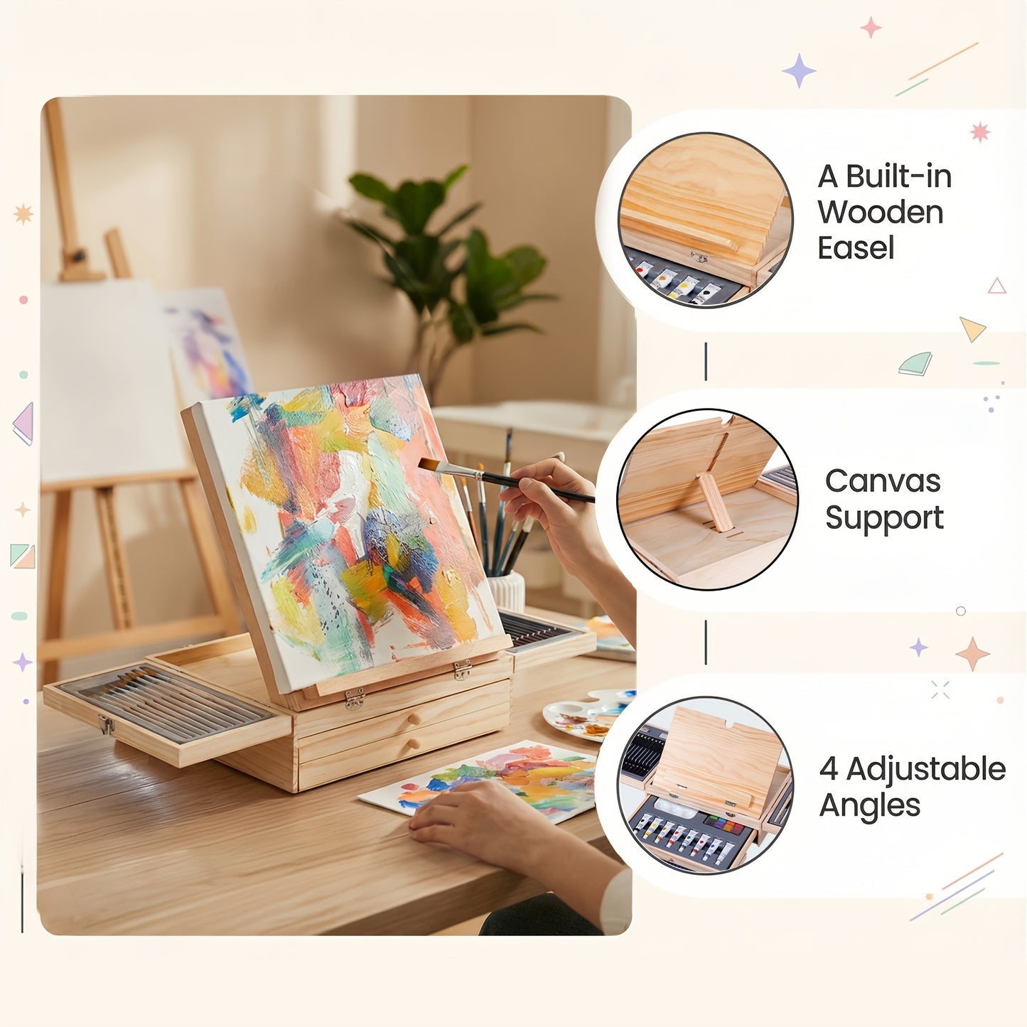 Professional Wooden Tabletop Art Easel for Painting, 85 Pieces Starter Acrylic Paint Set with Acrylic Paints, Sketch Pads, Brushes and Palette for Adults, Beginners, Professional, Arts, Crafts & Sewing, Painting, Drawing & Art Supplies