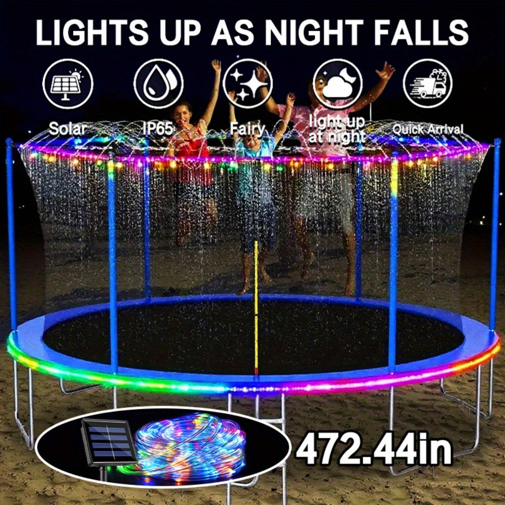 Solar LED Trampoline Lights for Kids & Adults – 50/100 LEDs Colorful Rope Lights, 8 Modes, IP65 Waterproof, Fits 8-16 Ft Trampolines, Outdoor Safety Glow Light