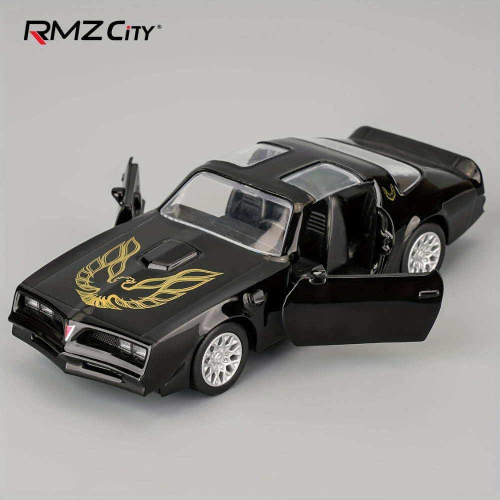 RMZ 1:36 Scale Pontiac Firebird Die-Cast Toy Car with Openable Doors & Pull-Back Action – Zinc Alloy Muscle Car Model with Display Base | Collectible Miniature Gift for Boys Girls Car Enthusiasts Ages 3+
