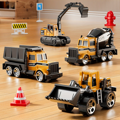 [Ideal Christmas] BABY HOME Multifunctional Construction Vehicle Container Truck Toy Set with Crane and Track Aged 3+, 4 Small Alloy Construction Truck, Foldable Double Racing Track, Realistic Sound & Flashing, Durable Construction Toy Vehicle, Ideal Chri