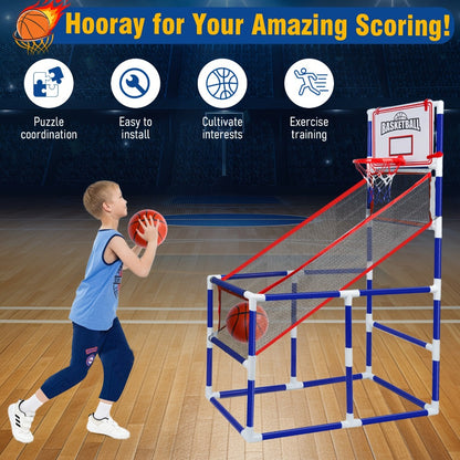 Kids Arcade Basketball Game Set with Hoop & 4 Soft Balls – Indoor Outdoor Sport Play for Ages 3+, Thick PVC Frame, Air Pump Included | Best Birthday Christmas Holiday Gift for Boys and Girls