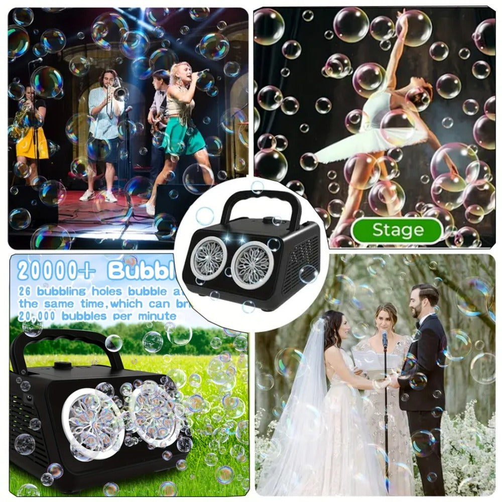 Automatic Bubble Machine Plug-in or Battery Operated – Dual Fan 20000+ Bubbles Per Minute, Indoor Outdoor Bubble Blower for Kids Birthday Party, Portable Bubble Maker with 14 Modes for Boys Girls
