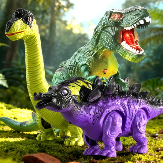 Interactive Dinosaur Toy Set 3-Pack with Sound Light & Walking – Electric Brachiosaurus Stegosaurus T-Rex Dino Toys for Boys Girls Ages 3-7, Birthday Christmas Gift