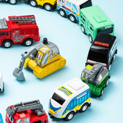Pull Back Cars Toy Set 18pcs for Kids, Mini City Vehicles with Fire Truck Police Car School Bus, Friction Powered Toy Cars for Boys Girls Ages 3+ Party Favors Gift