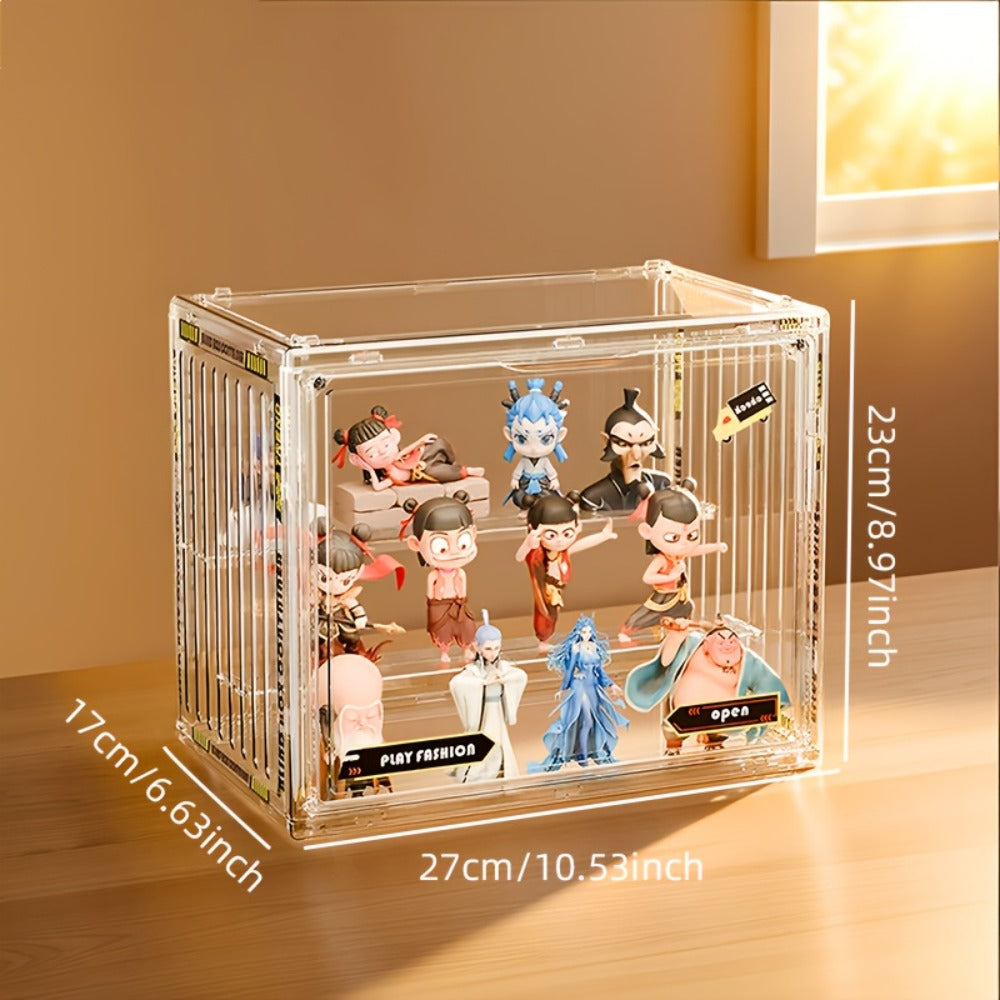 Acrylic Display Case for Figures 3 & 4 Tiers with Adjustable Dividers – Clear Dust-Proof Showcase Box with Magnetic Door for Collectibles, Action Figures & Miniatures