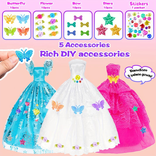140pcs 11.5 Inch Girl Doll Closet Fashion DIY Wardrobe with Clothes And Accessories Including Doll, Wardrobe, Wedding Dress, Shoes, Necklace, Bags And More (Include Doll)