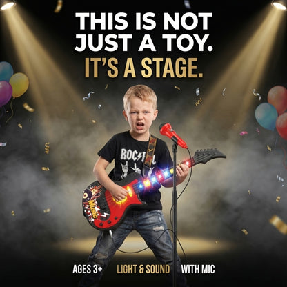 Kids Electric Guitar Toy with Microphone, Musical Instrument Toy with Light And Sound, Guitar for Toddlers 3-8, Birthday Gift for Boys Girls