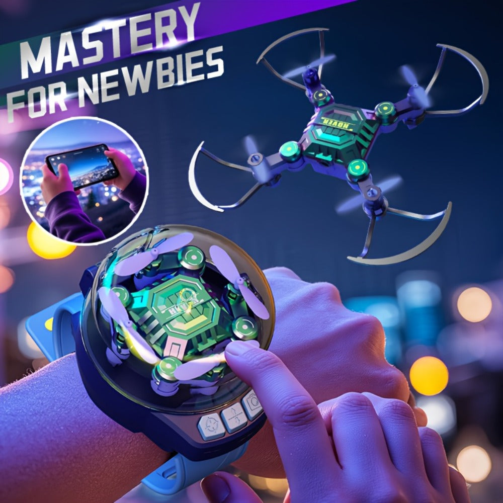 Mini RC Quadcopter with Watch-Style Storage & 2 Rechargeable Batteries – Stable Hover, Indoor Outdoor Beginner Drone, Fun Gift for Boys Girls Kids, Christmas Halloween Birthday, Blue Green Black