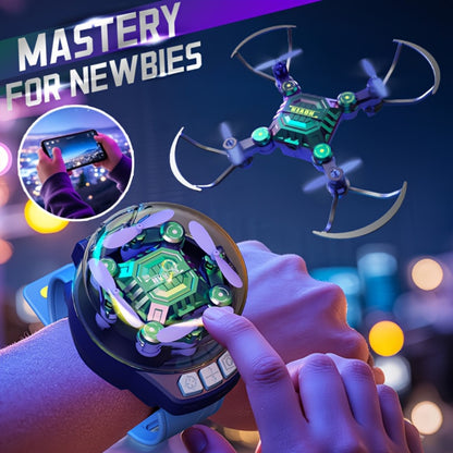 Mini RC Quadcopter with Watch-Style Storage & 2 Rechargeable Batteries – Stable Hover, Indoor Outdoor Beginner Drone, Fun Gift for Boys Girls Kids, Christmas Halloween Birthday, Blue Green Black