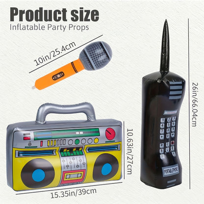 Inflatable Party Props 3 Pcs – Blow Up Mobile Phone, Boombox & Microphone for 80s Hip Hop Theme Birthday, Back to School, Graduation & Retro Party Decorations & Supplies