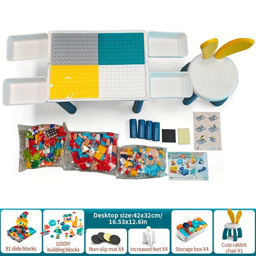Kids Building Block Table & Chair Set with Storage Boxes – 16.5" x 12.6" All-in-One ABS Brick Play Activity Station for Toddlers Boys & Girls, Best Birthday Christmas Holiday Gift Ages 3+