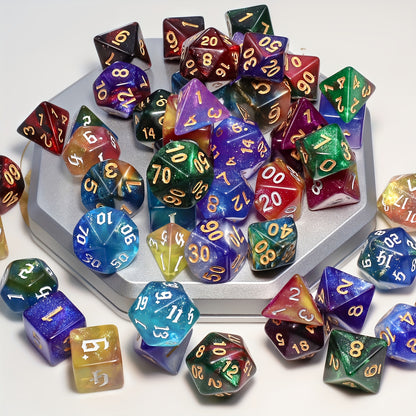 84pcs Starry Night Glitter Polyhedral Dice Set with Dice Pouch/Tray, for D&D RPG MTG Roleplaying Tabletop Game, Great Dice Collection/gift for Halloween& Christmas& Easter& Gaming