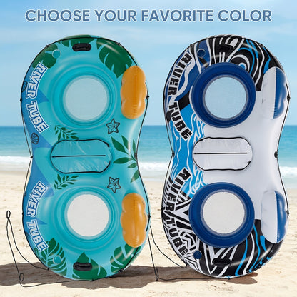 2 Person Inflatable Pool Float Bed with Detachable Cooler & 2 Cup Holders – Heavy Duty Double Adult Lounge Raft for Swimming Pool River Lake Drifting Summer Couples Gift