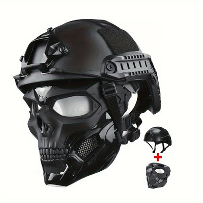 FAST Tactical Helmet & Skull Mask Set ABS Adjustable Knob for CS Paintball Airsoft – Cosplay Halloween Rave Party Photo Prop Bar Club Music Festival Gift, Black