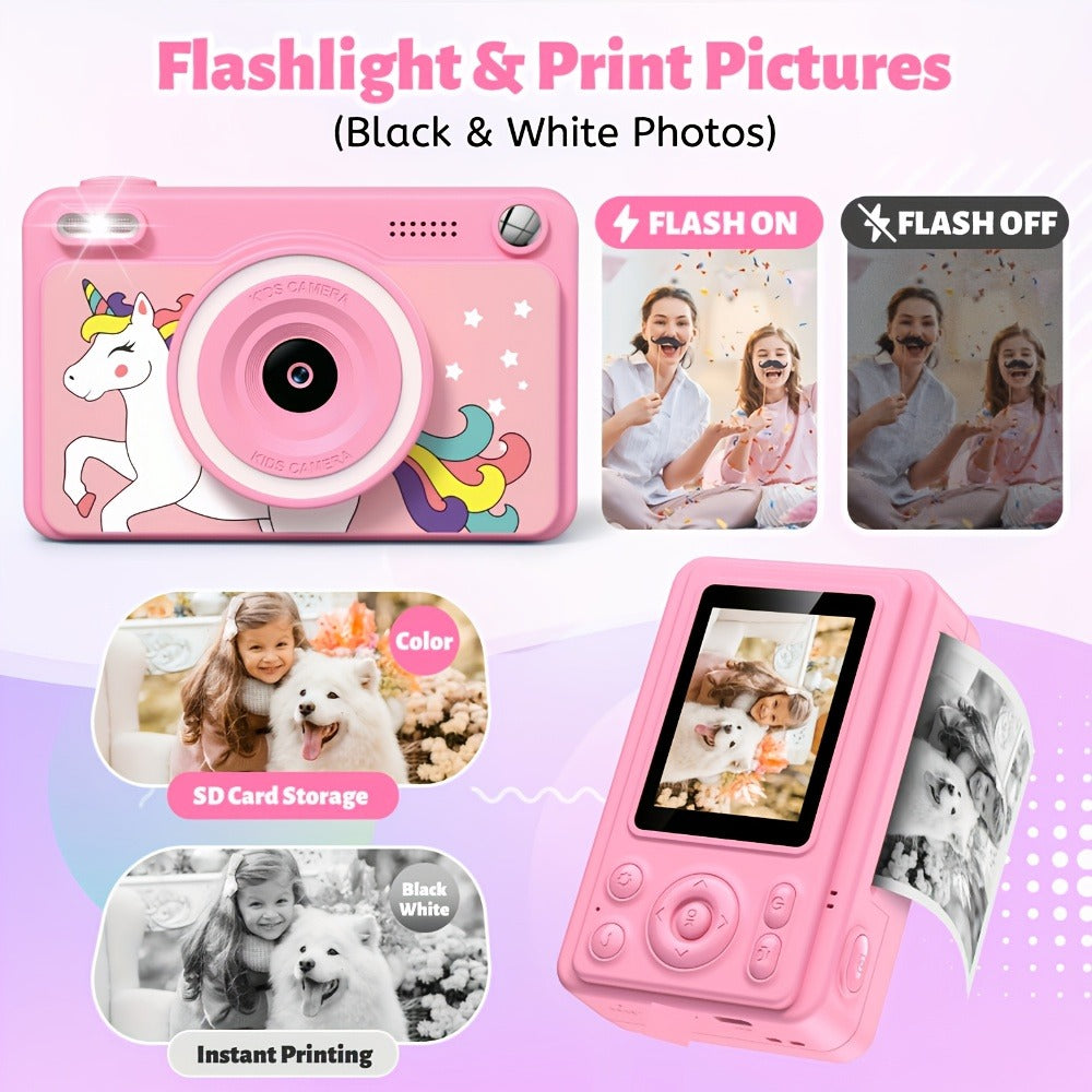 Kids Instant Print Camera - 1080P HD, 5 Rolls Paper And 32GB Card, Ideal Gift for Boys And Girls Age 3-14