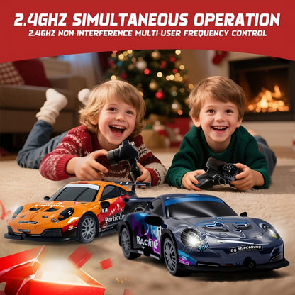 AmericanNew RCDriftCar 1:24Scale4WD 2.4GHZ28km/hHighSpeed Alloy MetalPlastic MaterialCrashResistant RacingCarWith Drift Tires, BarricadesAnd LEDLights 2Batteries ChristmasBirthday Gift ForBoysAndGirls, Crash Resistant Car, Sporty Design, Durable