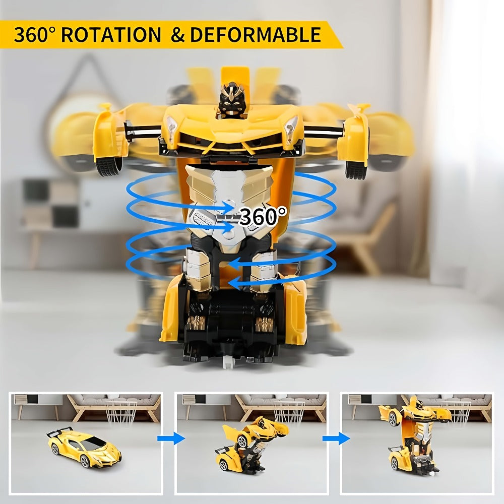 Transforming RC Stunt Car Robot for Kids – One-Button Deformation 360 Drift 2.4GHz Remote Control Toy with LED Lights Boys Gift Ages 3+ (Red/Blue/Yellow)