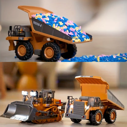 RC Construction Vehicle Toy 2.4GHz Remote Control Excavator Bulldozer Loader with Alloy Metal Cover Lights Sound Effects, Crawler Tractor Truck for Boys Ages 8 and Up, Birthday Gift