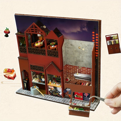 Book Nook Kit Chinese Food Street Miniature Dollhouse 3D Wooden Puzzle Bookshelf Insert DIY Model Building Set for Adults Teens – No Glue Needed Birthday Christmas Housewarming Gift