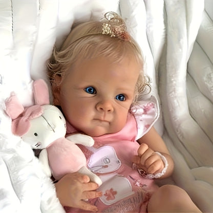 Realistic Reborn Baby Doll 22 Inch Full Vinyl Body Hand-Rooted Hair Open Eyes Lifelike Newborn Girl with Visible Veins Capillaries Detailed Nails – Collectible Photography Prop Baby Shower Gift for Collectors
