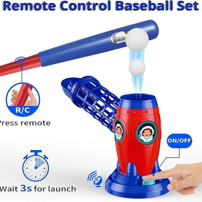 Kids Automatic Baseball Pitching Machine Toy Set – Fully Automatic Children's Baseball Trainer with Bat, Ball Machine & 10 Balls | Sports Training Gift for Boys and Girls