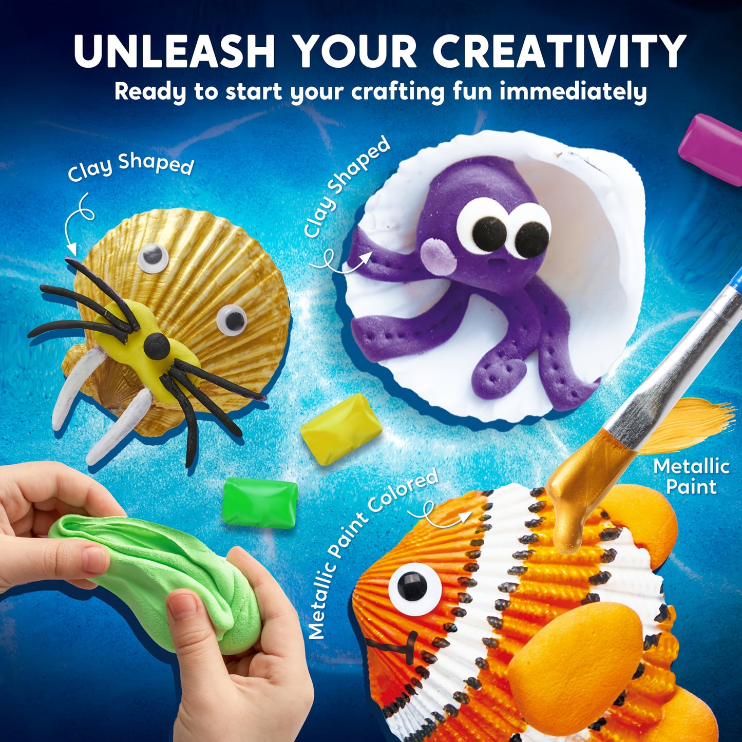 A Set of 12 Ocean-Themed Art Supplies for Kids, Featuring Glow-In-The-Dark Sea Shell Painting Kits. These Non-Toxic Paints Make for Great Multi-Item Party Favors, Ideal for Creative STEM Art Projects, Suitable for Both Boys And Girls