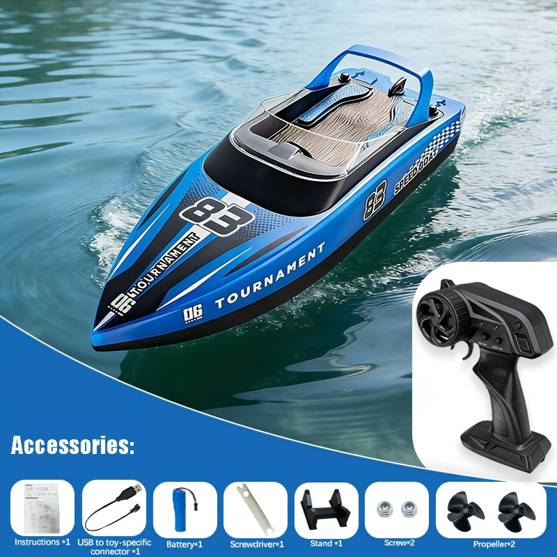 High Speed Remote Control Motor Speedboat, Up To 25km/ H Speed, Ship Flip Reset, Low Power/ Overboard Night Light Tips, Specially Suitable As A Christmas, Halloween, Birthday
