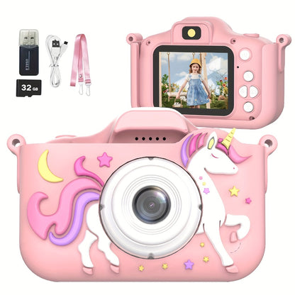 Children's Cartoon Camera Toy, 1080P High-definition Video, 6 Photo Modes, 32G Memory, Perfect Gift for 3-12 Year Old Children's Birthdays, Holidays, And Christmas.