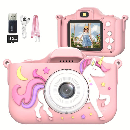 Children's Cartoon Camera Toy, 1080P High-definition Video, 6 Photo Modes, 32G Memory, Perfect Gift for 3-12 Year Old Children's Birthdays, Holidays, And Christmas.