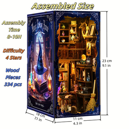 Book Nook Kit, Magic House Dollhouse 3D Puzzle Book Nook, Bookshelf Insert Decor Alley DIY Miniature House Kit with LED Light, Crafts for Adults And Teens to Build-Creativity Gift