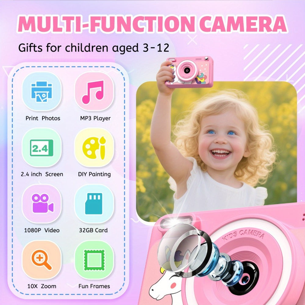 Kids Instant Print Camera - 1080P HD, 5 Rolls Paper And 32GB Card, Ideal Gift for Boys And Girls Age 3-14