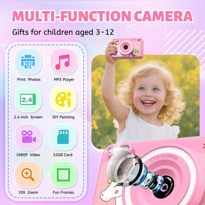 Kids Instant Print Camera - 1080P HD, 5 Rolls Paper And 32GB Card, Ideal Gift for Boys And Girls Age 3-14