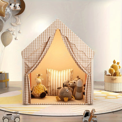 Kids Play Tent for Indoor & Outdoor – Lovely Checked Cabin Style Polyester Playhouse for Toddlers & Children, Role Play Pretend House, Perfect Birthday & Holiday Gift for Boys and Girls