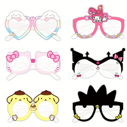 Sanrio Party Glasses Props Set 12 Pcs Hello Kitty Kuromi My Melody Cinnamoroll Gudetama Licensed Paper Photobooth Eyewear for Birthday Party Favors, Holiday Celebrations & Seasonal Decor
