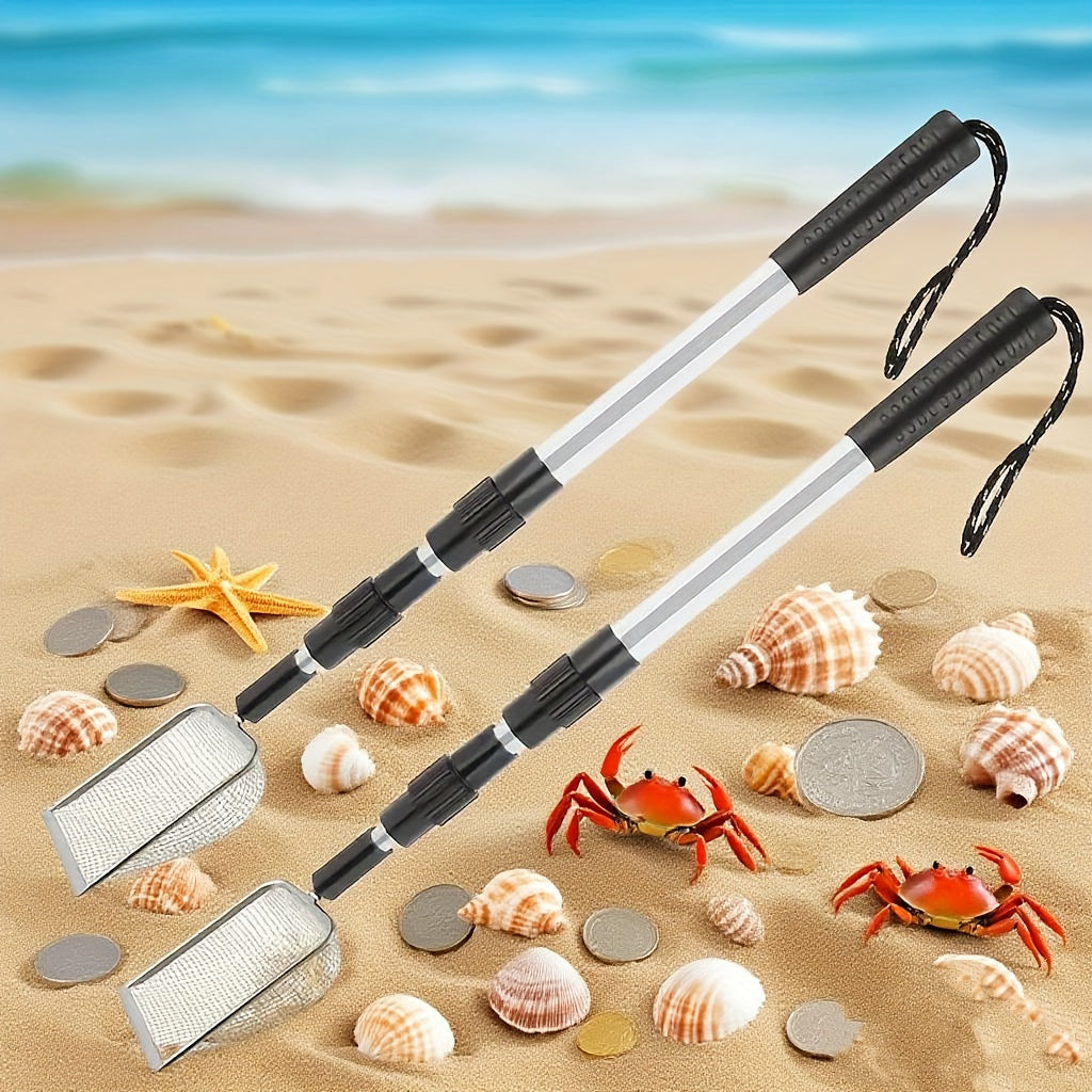 1/2pcs Stainless Steel Retractable Beach Sifter Scoop, Suitable for Treasure Hunting, Shell Collecting, Conch Collecting, Beach Combing, Can Also Be Used for Cleaning Cat Litter, A No-Bend Cat Litter Scoop