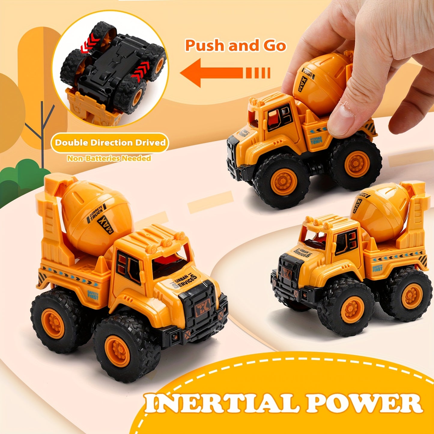 4pcs STEM Children's Construction Toy Vehicle Kit, Sandbox Excavator Construction Truck Dump Crane Cement Mixer, Encourages Hands-on Learning Imaginative Play-Perfect Gift for Halloween, Christmas