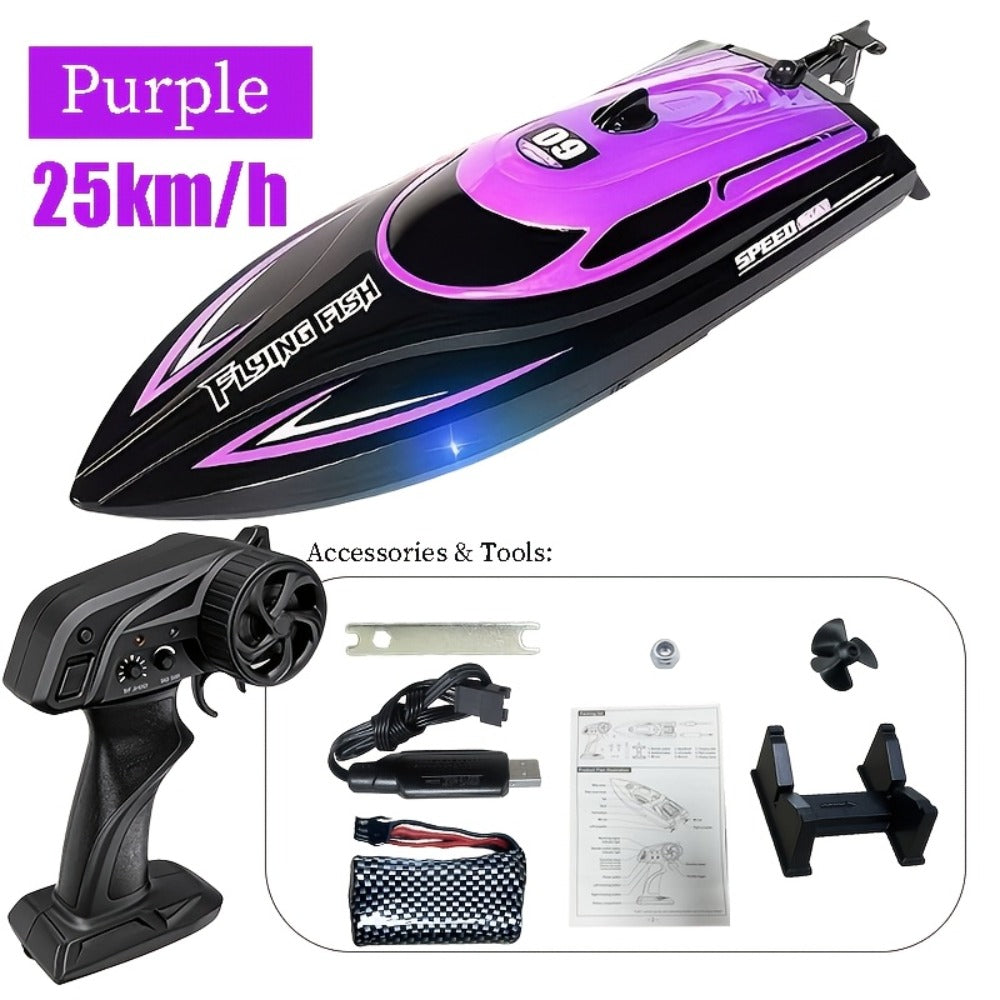 RC Speedboat 30KM/H with LED Night Navigation Lights – 2.4G Remote Control High Speed Boat, Anti-Capsizing Water Cooling System, Pool & Lake RC Toy for Kids & Adults, Birthday Gift